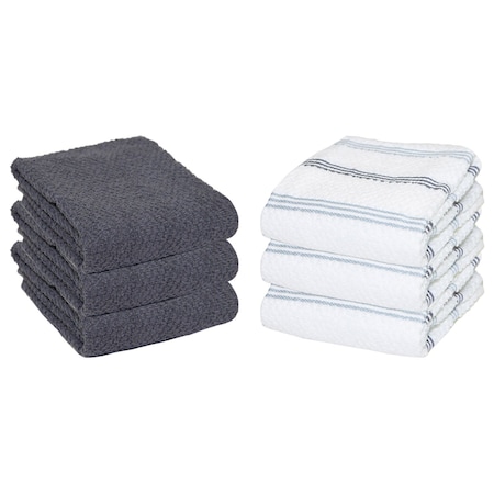 Monarch Brands Premier Kitchen Towels, Striped Pattern - SIlver, Gray, 6PK P-SC-KT6-STSGR